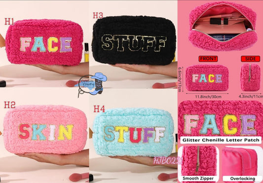 Sherpa Make-Up Bags w/ Chenille Letters