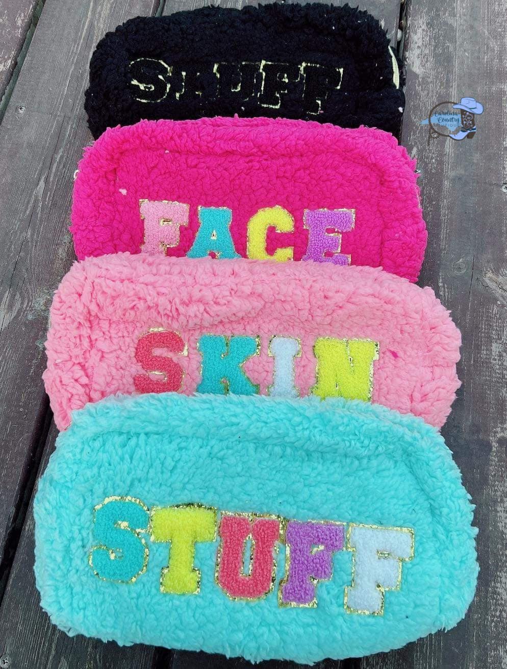 Sherpa Make-Up Bags w/ Chenille Letters